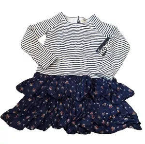 OshKosh Toddler-Girls Dress Long Sleeve Navy Striped/Floral Size 4T *NWT * - Picture 1 of 7