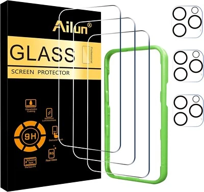Paquete de 3 protectores de pantalla Ailun para iPhone 16 Pro [6,3 pulgadas] + paquete de 3 lentes de cámara Foto 1 de 4