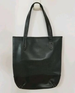 Lauren Merkin Olivia Canvas Black Open Tote Bag Turquoise Interior Pre Owned - Picture 1 of 12