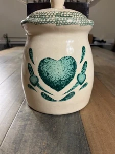Nuevo/Vintage 2 piezas, 9" de alto verde y blanco esmaltado esponja corazón tarro de galletas - Imagen 1 de 6