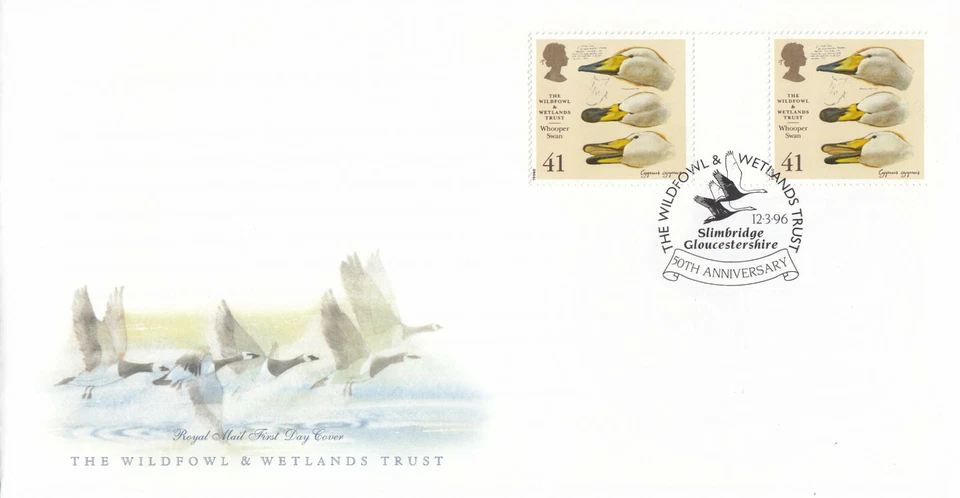 Wildfowl Wetland Trust GUTTER PAIR GB FDC  Slimbridge (c) 1996 (52275) - Image 1 of 1