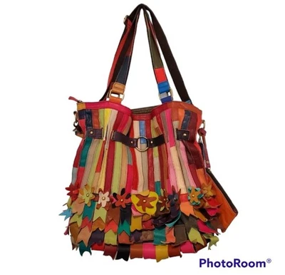 Bolso Boho Grande Amerileather Kylie Brillante Arco Iris Rayas Floral Retazos Foto 1 de 4