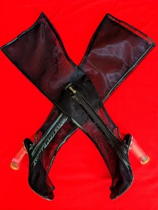 Cape Robbin 6.5 Jet Black Sheer Thigh High Peep Toe Boots w/4" Lucite Block Heel - Picture 1 of 9