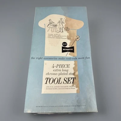 Vintage NEW!!  4 Piece Sears Kenmore Chrome Plated Steel BBQ Tool Set - Image 1 of 4