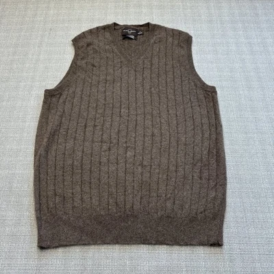 Black Brown 1826 Cashmere Sweater Vest Large Brown Sleeveless Knit Ribbed - Image 1 of 4