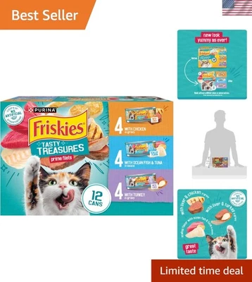 Paquete de variedad de alimentos húmedos para gatos Purina - Tesoros sabrosos 12 latas, pescado y pollo del océano Foto 1 de 4