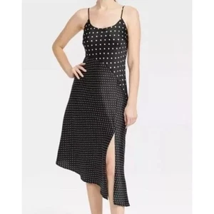 A New Day Black Polka Dot Asymmetrical Midi Slip Dress - Womens XSMALL - NEW - Picture 1 of 4