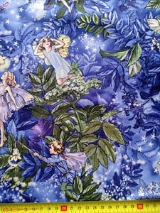 Michael Miller NITE NIGHT FAIRIES Flower Fairies - METALLIC - FAT QUARTER - Picture 1 of 3
