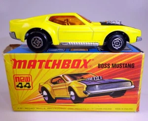 Matchbox Superfast Nr. 44B Boss Mustang gelb & schwarz silberne Bpl. in Box - Picture 1 of 8