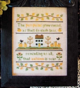 Cross Stitch Embroidery Heirloom PRIMITIVE Sampler Pumpkins Sunflowers Crows - Picture 1 of 3