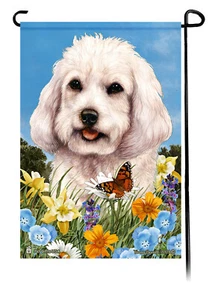 Summer Flowers Garden Flag - White Cockapoo - Picture 1 of 1