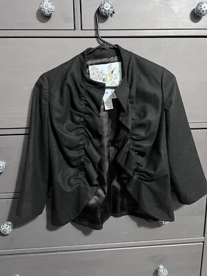 Chaqueta Blazer Anthropologie Tabitha Navidad Vacaciones Negro Mezcla Lana Talla 2 Usada en Excelente Condición Foto 1 de 4