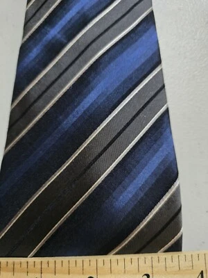 Vintage John Ashford Mens Necktie Blue Black Regimental Stripe Classic Silk EUC  - Image 1 of 3