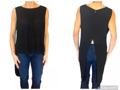 BCBG MAX AZRIA CAMISETA SIN MANGAS NEGRA ENCAJE HI LO ABIERTA GASA ESPALDA DIVIDIDA L Foto 1 de 4