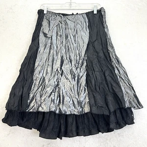 Whimsigoth Witchy Midi Skirt Womens Medium Layered Black Silver Crinkle Sateen - Picture 1 of 10