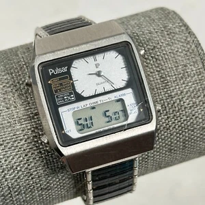 VTG Pulsar Watch 32mm Rectangle Analog Digital 1980s Needs Repair READ - Picture 1 of 11