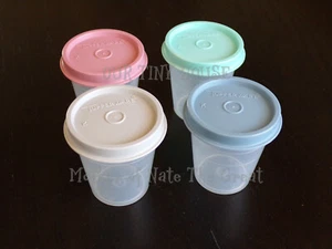 New Vtg Tupperware Midgets 4 Country Pastel Pink Blue Gray Mint #101Tupper Minis - Picture 1 of 8