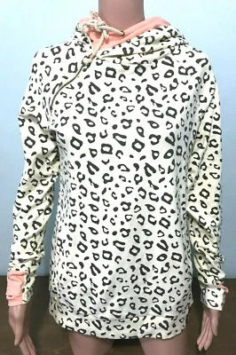 Suéter Ampersand Avenue Mujer Estampado Animal Talla S Doble Capucha Pullover Beige Foto 1 de 4