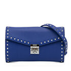 Authenticated MCM Studded Leather Patricia Wallet on Chain Blue