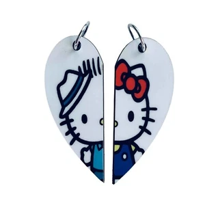 Hello Kitty & Dear Daniel Matched Hearts Pendants – Cute Couples or BFF Gift - Picture 1 of 7