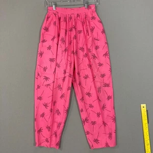 Vintage 90s Parachute Hammer Pants Womens 7/8 XS/S Pink Palms Beach Surf Surfer - Picture 1 of 12