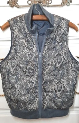 Chaleco acolchado reversible con cremallera estampado boho cachemir/cuello acanalado azul liso S/M  Foto 1 de 4