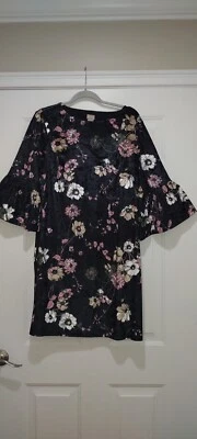 Chico's бархата цветочный Bell рукав с подкладкой Shift платье размер 2 (12/14) - Изображение 1 из 4