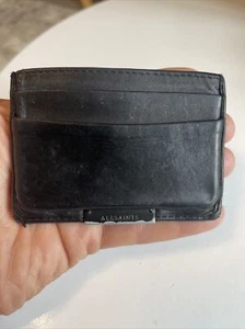Cartera de identificación con tarjetero de cuero negro vintage Allsaints Gentlemans. - Imagen 1 de 12