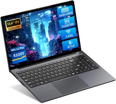 PC Portatile 15.6 Pollici, Win 11 Notebook Core I3-8100Y CPU, Notebook 16GB RAM  - Immagine 1 di 4