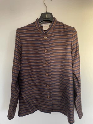 VGC GEN VINTAGE YSL 10/S MOTHER OF THE BRIDE STRIPE BLOUSE GOLD BUTTONS RRP:£450 - Image 1 of 4