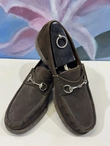 Gucci Horsebit Loafers Men 12 D Brown Suede Leather Dress Shoes Italy Rubber - Picture 1 of 17