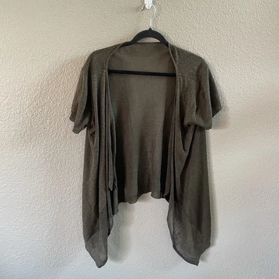 Cárdigan Woolovers para mujer mediano verde mezcla de lino cascada abierta Lagenlook Foto 1 de 4