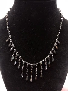 Signed 1928 Black Glass Beaded Waterfall / Flapper Statement Necklace - Picture 1 of 7