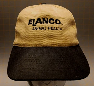 Vintage Adj Lederriemen Kopfschüsse Elanco Tiergesundheit Chevron Cord Mütze Kappe - Bild 1 von 8