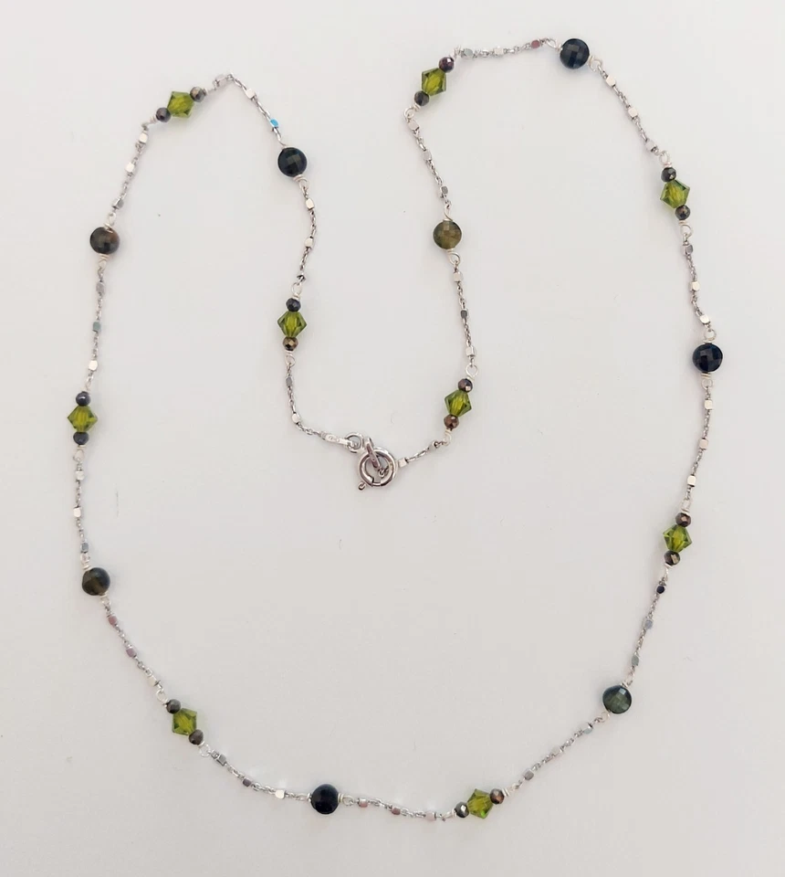 Collana in argento 925 con tormalina nera sfaccettata cristalli verdi e pirite - Immagine 1 di 4