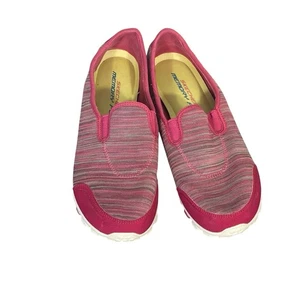 Skecher’s Women’s Sz 10 Memory Foam Pink Striped Slip On Sneaker Shoes - Picture 1 of 9