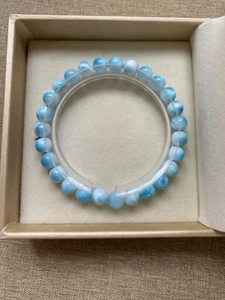 Brazalete de piedras preciosas de pectolita azul piedra Atlántida cabujón piedras preciosas Larimar de 7 mm - Imagen 1 de 9