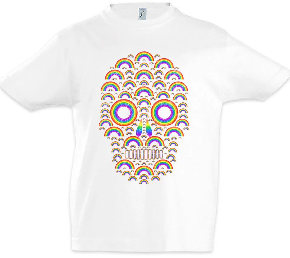Camiseta calavera arco iris niños niños calaveras tatuaje diversión de la vieja escuela Foto 1 de 1