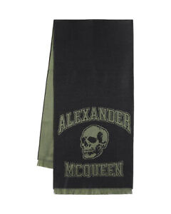 Alexander Mcqueen Men's Wool Skull Logo Scarf In Black