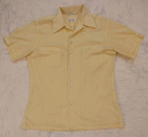 Vintage 60s Mr California Leisure Shirt Loop Collar Mens M Yellow No Iron MadMen - Picture 1 of 10