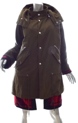 MAJE Olive Green Trompe L’Oeil Hooded Parka Removable check Lining 0 (oversize) - Image 1 of 4