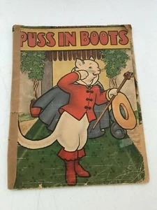 VINTAGE 1941 SAALFIELD PUSS IN BOOTS OVERSIZED CHILDREN'S BOOK LG WEAR - Picture 1 of 6