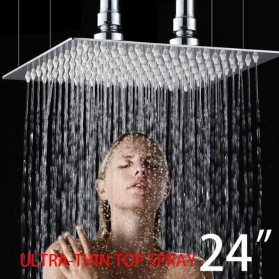 Large 24 inch Square Rainfall Ceiling Mount Shower Head Ultra Thin Mixer Faucet - Image 1 of 4