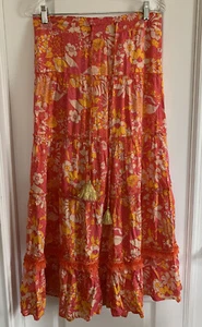 On Twelfth Womens Sz S Coral Boho Gypsy Tiered Maxi Skirt Elastic Waist - Picture 1 of 10