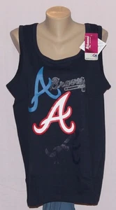 Atlanta Braves Womens Pearl Tank Top T-Shirt PLUS SIZES Navy - MLB Majestic - Picture 1 of 4