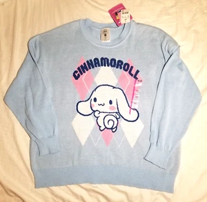 Nuevo con etiquetas Suéter Tejido Azul Claro Sanrio Talla XXL Para Mujer Cinnamoroll Gráfico Argyle - Imagen 1 de 12