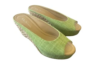 Open Toe Daysie Lime Green Platform Wedges Womens 7.5 Linen Upper by CL - Picture 1 of 10