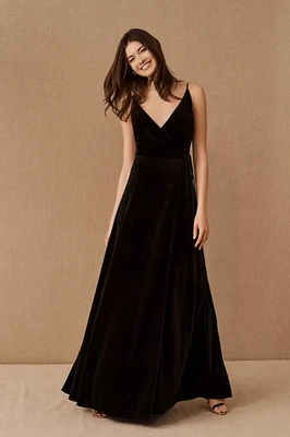 Платье макси Jenny Yoo Collection Andi эластичное бархатное с запахом черное размер 14 - Изображение 1 из 4