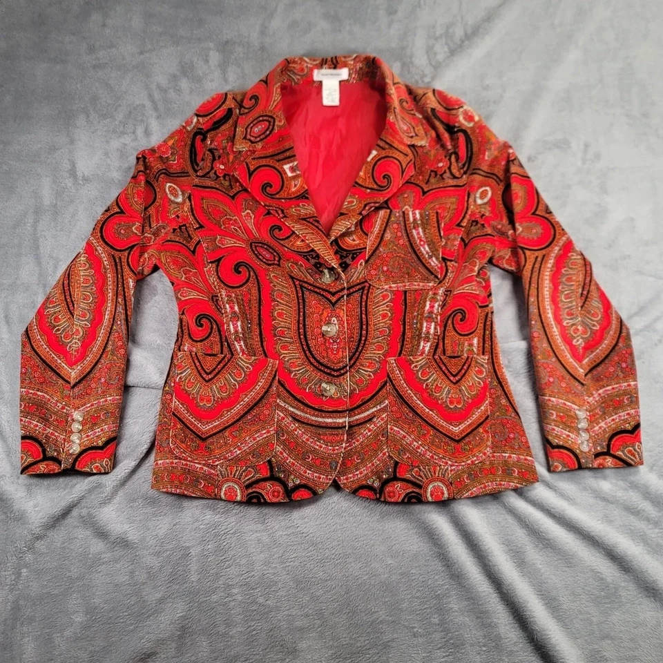Isaac Mizrahi Blazer женщин XL красный пейсли заявление куртка цель - Изображение 1 из 4