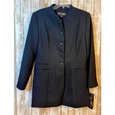 Chaqueta Blazer Larga Oleg Cassini Para Mujer Botones Con Cuentas Negra Talla 10 Nueva Con Etiquetas Foto 1 de 4